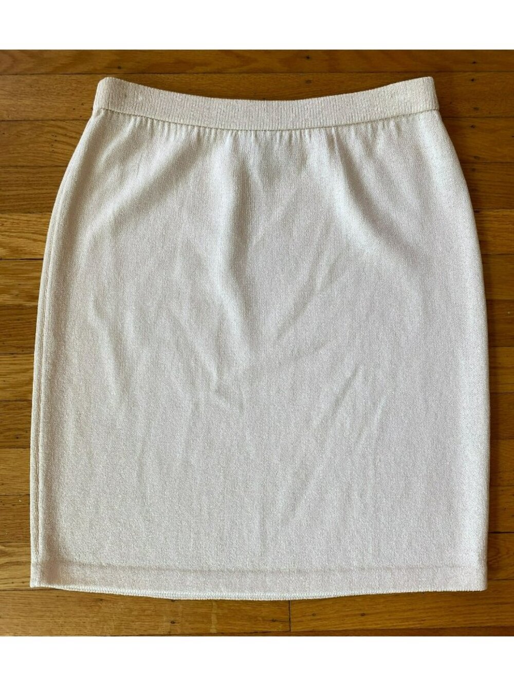 St John Collection Cream Off White Knit Skirt Santana Stretch Elastic Waist 10 - Picture 6 of 7